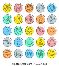 Set vector line icons in flat design chocolate, dessert, cacao and candy with elements for mobile concepts and web apps. Collection modern infographic logo and pictogram.