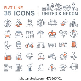 Set vector line icons in flat design United Kingdom, England, Ireland and Scotland with elements for mobile concepts and web apps. Collection modern infographic logo and pictogram.