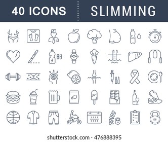 Set vector line icons in flat design Slimming, Healthy Food and Diet with elements for mobile concepts and web apps. Collection modern infographic logo and pictogram.