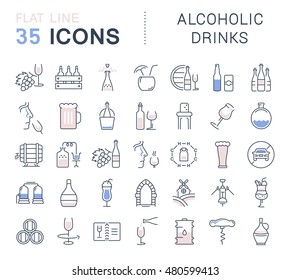 Set vector line icons in flat design Alcoholic Drinks with elements for mobile concepts and web apps. Collection modern infographic logo and pictogram.
