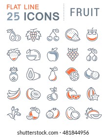 Set vector line icons in flat design Fruit and vegetarian Food with elements for mobile concepts and web apps. Collection modern infographic logo and pictogram.