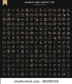 Set vector line icons in flat design business, seo, contact and smart technology with elements for mobile concepts and web apps. Collection modern infographic logo and pictogram.