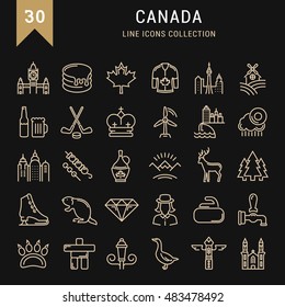 Set vector line icons in flat design Canada, North America and architecture with elements for mobile concepts and web apps. Collection modern infographic logo and pictogram.