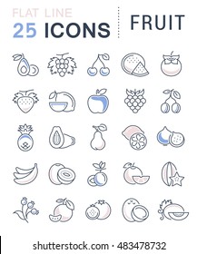 Set vector line icons in flat design Fruit and vegetarian Food with elements for mobile concepts and web apps. Collection modern infographic logo and pictogram.