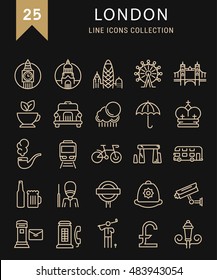 Set vector line icons in flat design London and England with elements for mobile concepts and web apps. Collection modern infographic logo and pictogram.
