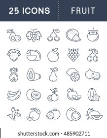 Set vector line icons in flat design Fruit and vegetarian Food with elements for mobile concepts and web apps. Collection modern infographic logo and pictogram.