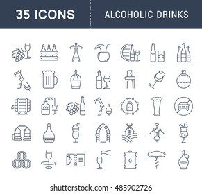 Set vector line icons in flat design Alcoholic Drinks with elements for mobile concepts and web apps. Collection modern infographic logo and pictogram.
