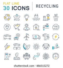 Set Vector Line Icons In Flat Design Recycling, Eco, Bio, Clean Energy, Save Water And World With Elements For Mobile Concepts And Web Apps. Collection Modern Infographic Logo And Pictogram.