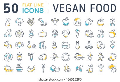 Set vector line icons in flat design Vegan Food and Veganism with elements for mobile concepts and web apps. Collection modern infographic logo and pictogram.