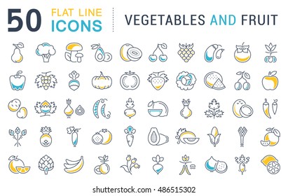 Set Vector Line Icons In Flat Design Vegetable, Fruit And Healthy Food With Elements For Mobile Concepts And Web Apps. Collection Modern Infographic Logo And Pictogram.