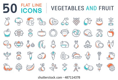 Set vector line icons in flat design Vegetable, Fruit and Healthy food with elements for mobile concepts and web apps. Collection modern infographic logo and pictogram.