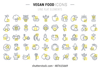 Set vector line icons in flat design Vegan Food and Veganism with elements for mobile concepts and web apps. Collection modern infographic logo and pictogram.