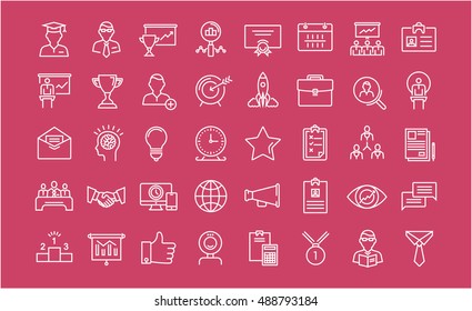 Set vector line icons in flat design business training and development, training course, business meeting with elements for mobile concepts and web apps. Collection modern infographic logo and sign.