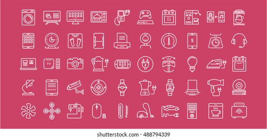 Set vector line icons in flat design appliance, smart devices and gadgets, modern web icons and symbols with elements for mobile concepts and web apps. Collection modern infographic logo and pictogram