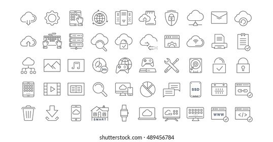 Set vector line icons in flat design with elements cloud computing for mobile concepts and web apps. Collection modern infographic logo and pictogram.