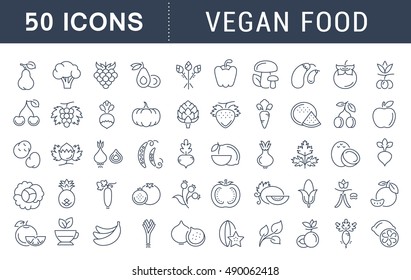 Set vector line icons in flat design Vegan Food and Veganism with elements for mobile concepts and web apps. Collection modern infographic logo and pictogram.