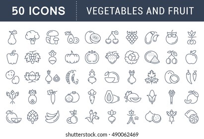 Set vector line icons in flat design Vegetable, Fruit and Healthy food with elements for mobile concepts and web apps. Collection modern infographic logo and pictogram.