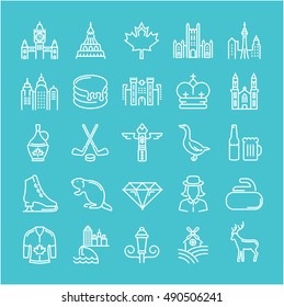 Set vector line icons in flat design Ottawa, Canada and North America with elements for mobile concepts and web apps. Collection modern infographic logo and pictogram.