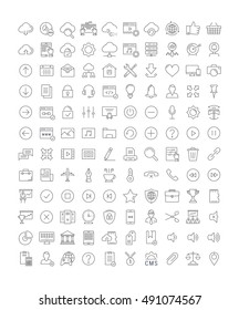 Stellen Sie Vektorliniensymbole in flachem Design smm, cms, seo und ui ein, ux design mit Elementen für mobile Konzepte und Web-Apps. Sammlung modernes Infografik-Logo und Piktogramm.