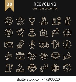 Set Vector Line Icons In Flat Design Recycling, Eco, Bio, Clean Energy, Save Water And World With Elements For Mobile Concepts And Web Apps. Collection Modern Infographic Logo And Pictogram.