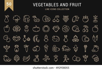 Set vector line icons in flat design Vegetable, Fruit and Healthy food with elements for mobile concepts and web apps. Collection modern infographic logo and pictogram.