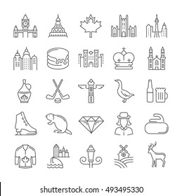 Set vector line icons in flat design Ottawa, Canada and North America with elements for mobile concepts and web apps. Collection modern infographic logo and pictogram.
