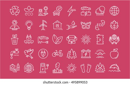 Set vector line icons in flat design eco and bio, organic and recycling with elements for mobile concepts and web apps. Collection modern infographic logo and pictogram.