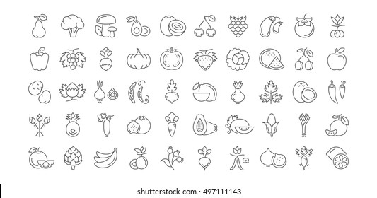 Set vector line icons in flat design Vegetable, Fruit and Healthy food with elements for mobile concepts and web apps. Collection modern infographic logo and pictogram.