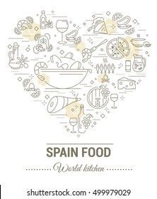 Set vector line icons in flat design with Spanish food elements for mobile concepts and web apps. Collection modern infographic logo and pictogram.