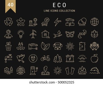 Set vector line icons in flat design eco and bio, organic and recycling with elements for mobile concepts and web apps. Collection modern infographic logo and pictogram.