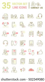 Set vector line icons in flat design with support center elements for mobile concepts and web apps. Collection modern infographic logo and pictogram.