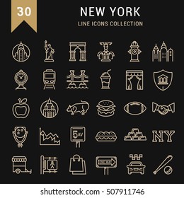 Set vector line icons in flat design New York with elements for mobile concepts and web apps. Collection modern infographic logo and pictogram.