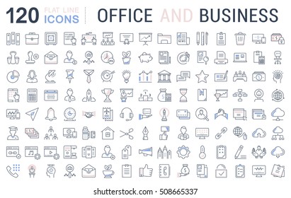 Set vector line icons in flat design office and business with elements for mobile concepts and web apps. Collection modern infographic logo and pictogram.