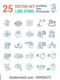 Set vector line icons in flat design with hypnosis and psychology elements