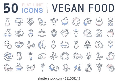 Set vector line icons in flat design Vegan Food and Veganism with elements for mobile concepts and web apps. Collection modern infographic logo and pictogram.