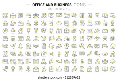 Set vector line icons in flat design office and business with elements for mobile concepts and web apps. Collection modern infographic logo and pictogram.