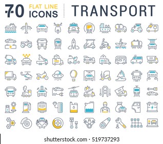 Set vector line icons in flat design transport, mechanics, electronics with elements for mobile concepts and web apps. Collection modern infographic logo and pictogram.