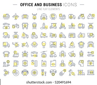 Set vector line icons in flat design transport, mechanics, electronics with elements for mobile concepts and web apps. Collection modern infographic logo and pictogram.