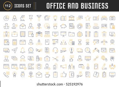 Set vector line icons in flat design office and business with elements for mobile concepts and web apps. Collection modern infographic logo and pictogram.