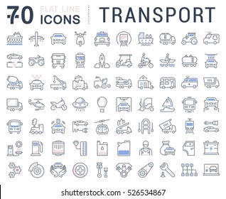 Set vector line icons in flat design transport, mechanics, electronics with elements for mobile concepts and web apps. Collection modern infographic logo and pictogram.