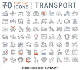 Set vector line icons in flat design transport, mechanics, electronics with elements for mobile concepts and web apps. Collection modern infographic logo and pictogram.