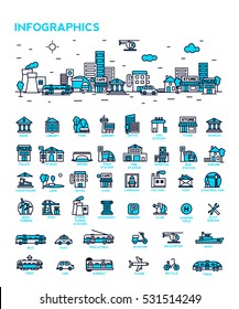 Set vector line icons in flat design smart city and technology with elements for mobile concepts and web apps. 