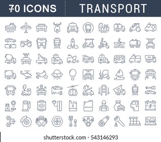 Set vector line icons in flat design transport, mechanics, electronics with elements for mobile concepts and web apps. Collection modern infographic logo and pictogram.