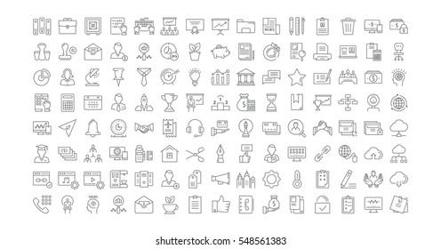 Set vector line icons in flat design office and business with elements for mobile concepts and web apps. Collection modern infographic logo and pictogram.