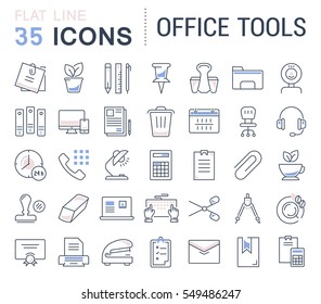 Set Vector Line Icons In Flat Design Office Tools With Elements For Mobile Concepts And Web Apps. Collection Modern Infographic Logo And Pictogram.