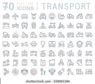 Set vector line icons in flat design transport, mechanics, electronics with elements for mobile concepts and web apps. Collection modern infographic logo and pictogram.