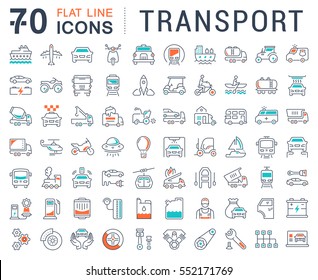 Set vector line icons in flat design transport, mechanics, electronics with elements for mobile concepts and web apps. Collection modern infographic logo and pictogram.