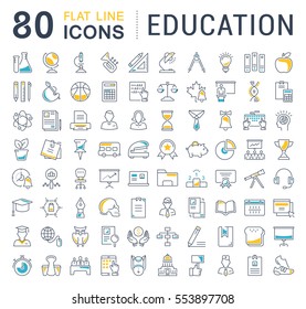 Set Vector Line Icons In Flat Design Education, School And University With Elements For Mobile Concepts And Web Apps. Collection Modern Infographic Logo And Pictogram.