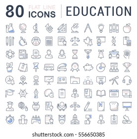 Set vector line icons in flat design education, school and university with elements for mobile concepts and web apps. Collection modern infographic logo and pictogram.