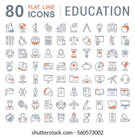 Set Vector Line Icons In Flat Design Education, School And University With Elements For Mobile Concepts And Web Apps. Collection Modern Infographic Logo And Pictogram.